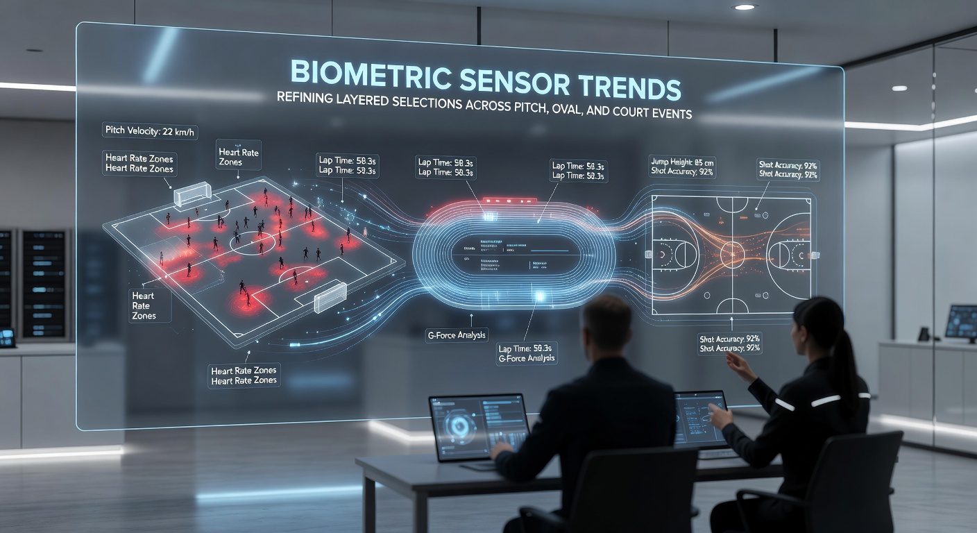 Biometric sensors integrated into athlete wearables during a soccer match on a grass pitch