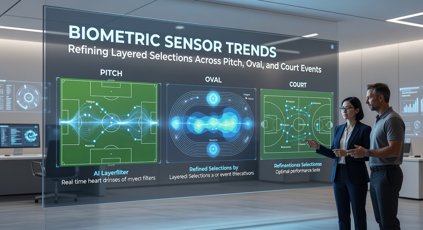 Wearable biometric devices tracking performance data on a tennis court during a professional match