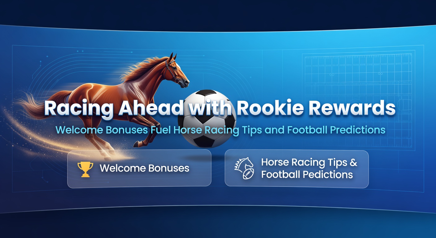 Vibrant horse racing scene with a soccer pitch in the background, highlighting betting excitement for newcomers
