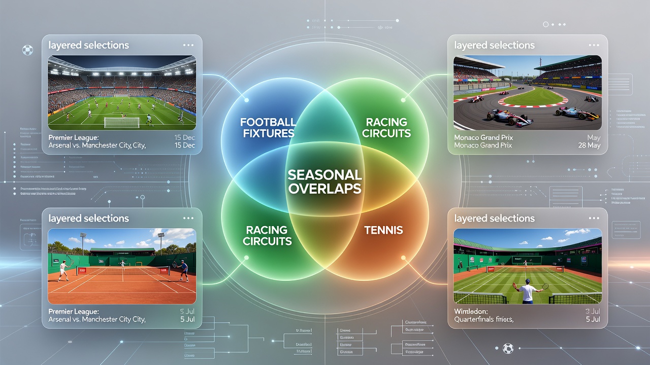 Composite image illustrating layered betting selections combining football, horse racing, and tennis data points