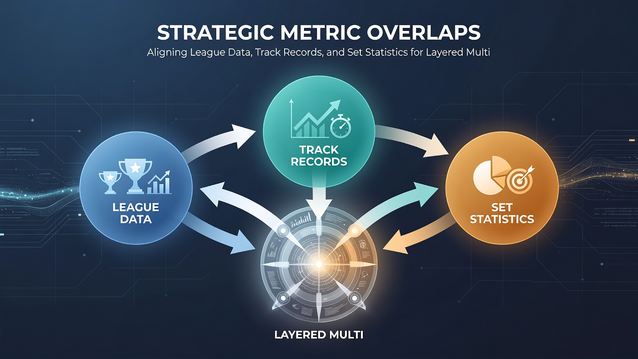 Detailed charts showing metric overlaps between league standings, equine track performance, and tennis set win percentages for accumulator construction